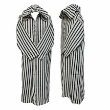 Moroccan White Black Striped Cashmere Wool Blend Hooded Thobe Djellaba Super