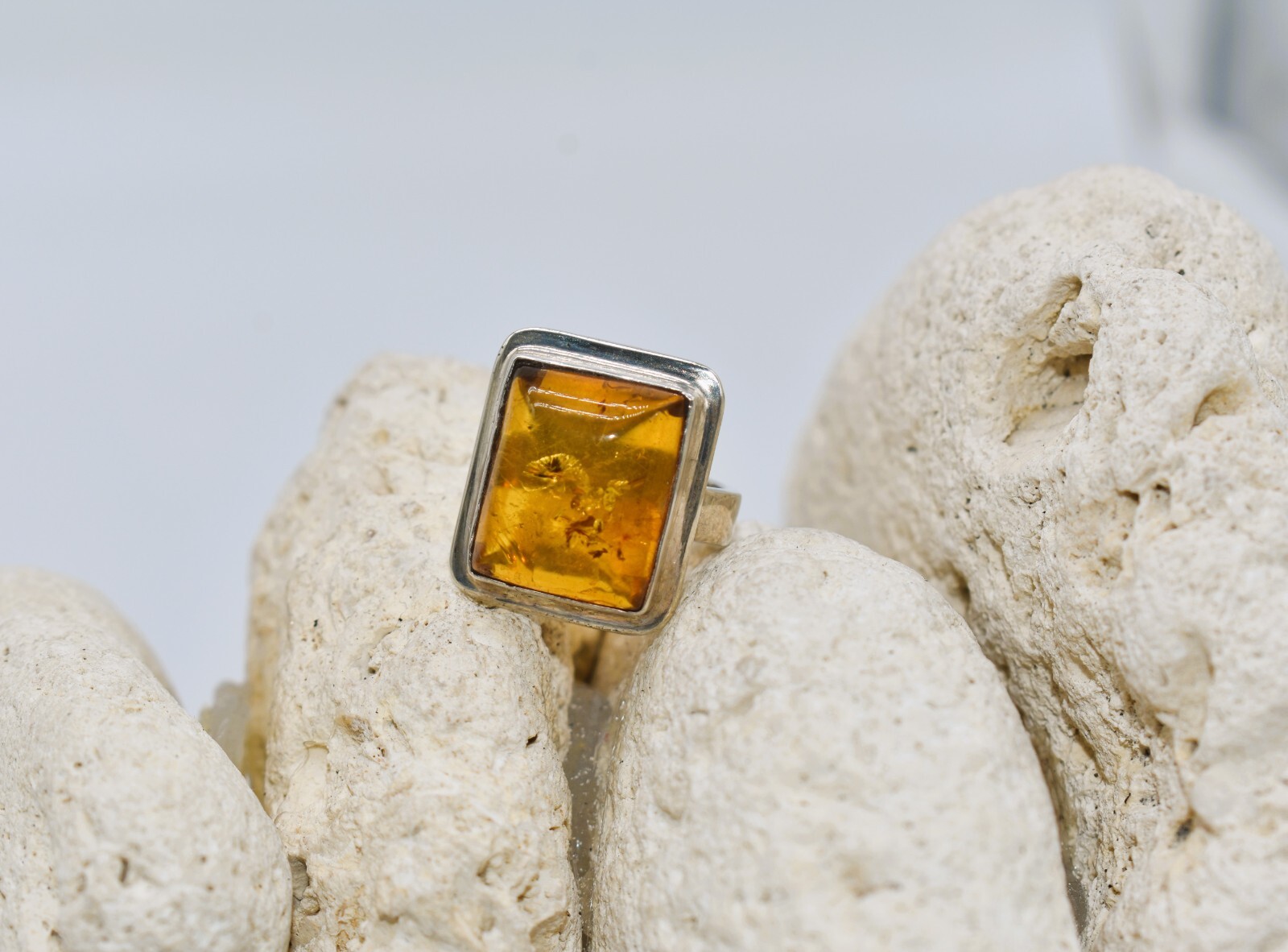 Cognac Amber Sterling Silver Rectangular Ring Siz… - image 10