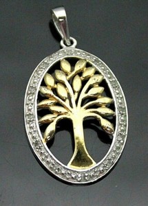 Authentic ADORABLE DIAMONDS ACCENT GOLD PLATED TREE OF LIFE STERLING SILVER PENDANT