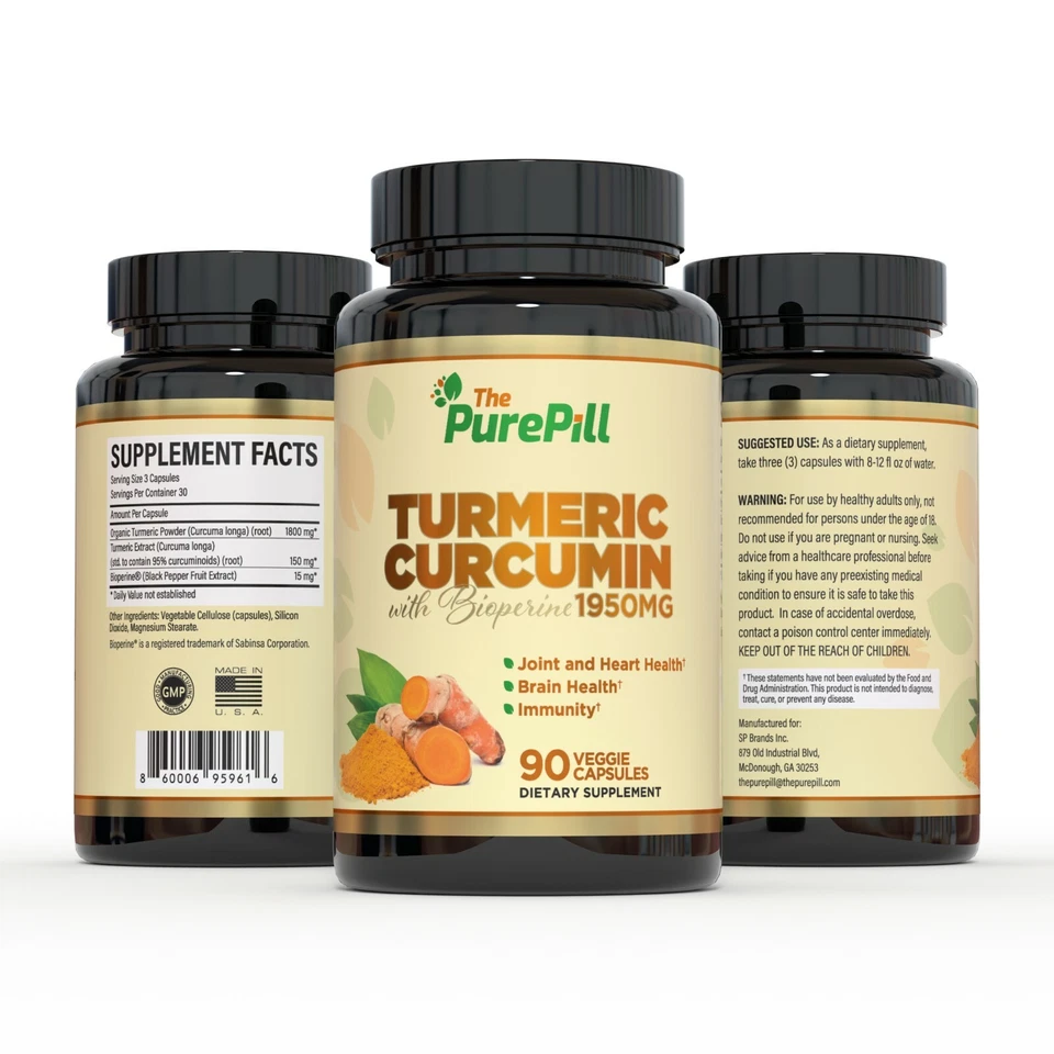 Curcumina de Cúrcuma con Bioperina, 90 unidades The Pure Pill Brand, hecha en EE. UU. Foto 4 de 4