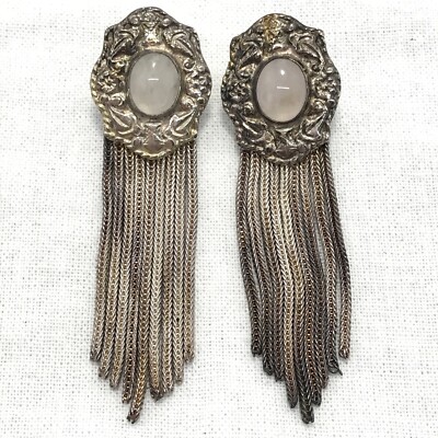 RARE Vintage TOPKAPI Turkey 925 Sterling Silver Wheat & Moon Stone Earrings