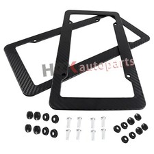 2pcs Black Car Carbon Fiber License Plate Frame Cover Front Rear Universal Size