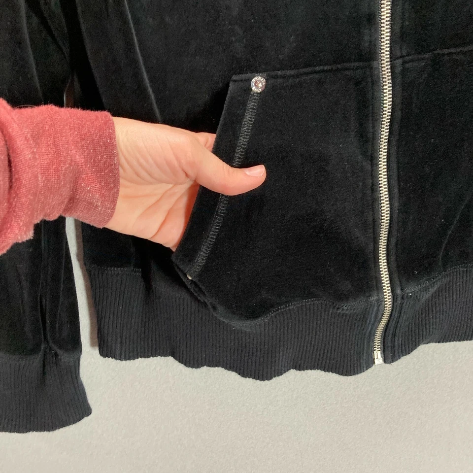 Michael Kors Mujer M Terciopelo Cremallera Sudadera Chaqueta Negro Logo Bolsillos Diseñador Foto 2 de 4