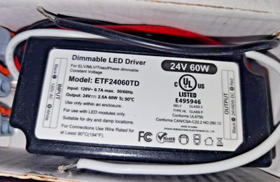 24V Dimmable LED Driver 60W UL&FCC Listed Class 2, Triac ELV/MLV AC 120V to DC 1