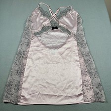 Victoria  s Secret Satin Lace Chemise Slip Dress Pink Black Lace Nightgown M