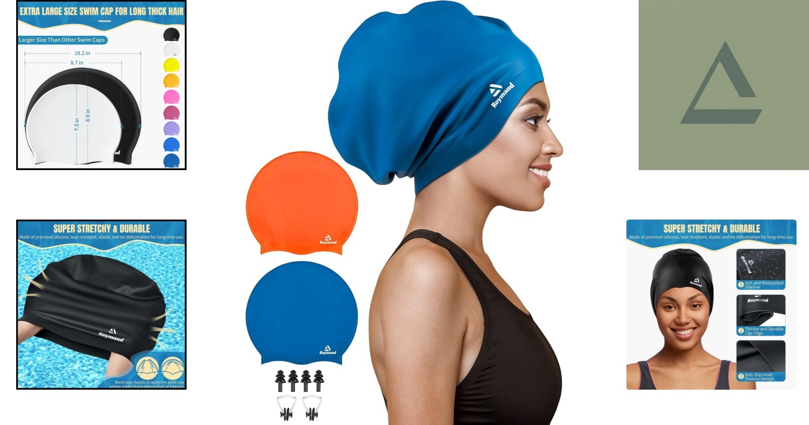 Waterproof Large Silicone Swim Cap For Braids And Dreadlocks 2 Pack