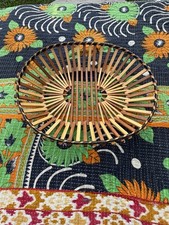 Round Brown Wooden Slatted Storage Basket, In...