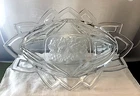 Indiana Glass Pyramid Crystal Oval Bowl  Etched Fruit Center