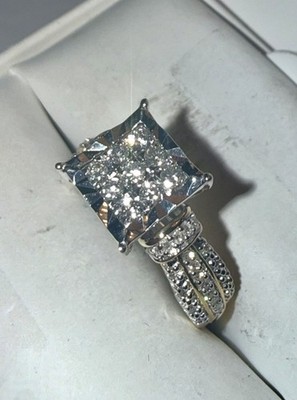 Rundschliff natürlicher Diamant Cluster massiv 10K bicolor Gold Ring Größe 7