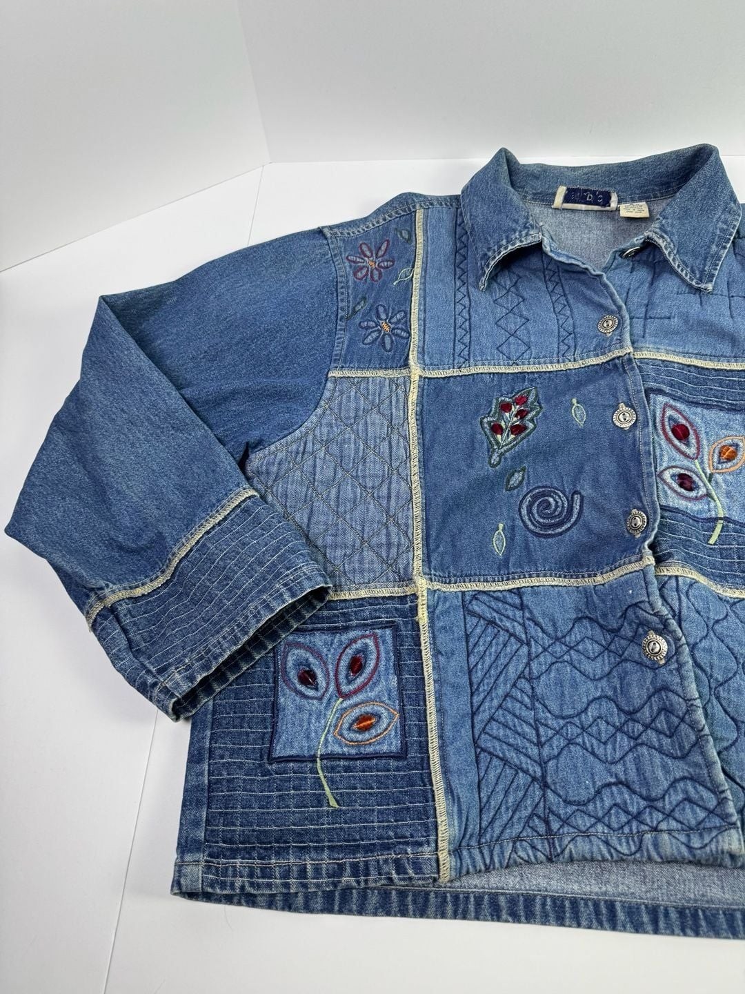 Vintage Sara Studio Patchwork Denim Jacket, Embro… - image 5