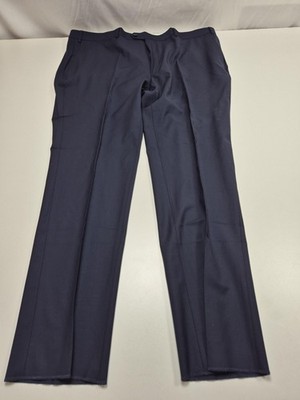 Giles & Jasper Dress Pants Men's 45x33 Blue Wool Stretch Flat Front Unhemmed NWT