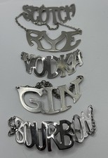 Set of 5 Decanter Bottle Tags by Napier Silverplate Barware Vodka Gin Rye