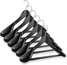 - 6 Black Wide Shoulder Wooden Suit Hangers - Premium Lotus Wood, Non-Slip Pant