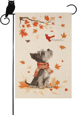 Hello Fall Schnauzer and Red  Maple Leaf Garden Flag 12X18 Inch Double Sided Bur