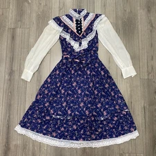 Vintage 1970's Gunne Sax Jessica Prairie Boho Festival Lace Floral Dress Sz 11