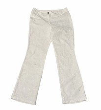 Escada Women White Embroidered/Beaded Floral Print Flare Pants SZ 42 Vtg Stretch