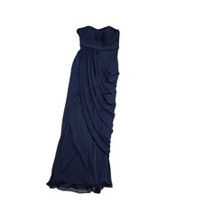 David's Bridal Size 2 Navy Blue Strapless Sweetheart Pleated Chiffon Gown Dress