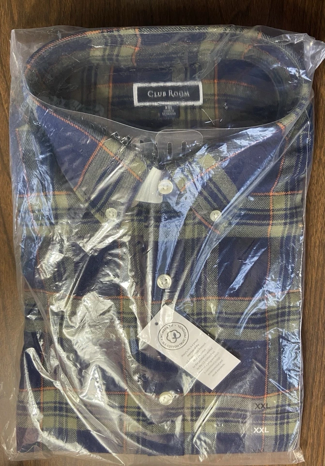 Club Room Men’s Reg. Fit Plaid Flannel Button Down Shirt Blue Green 2XL XXL NWT - Image 3 of 3