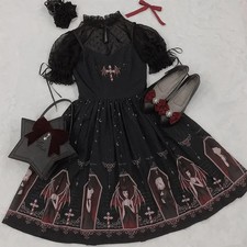 Gothic Devil Print Dress Black White Japanese Inspired Lolita Style Suspender