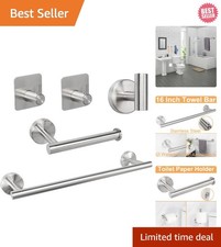 Durable Stainless Steel 5-Piece Bathroom Accessory Set - Easy Install, 16in