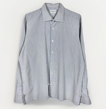 Charvet Dress Shirt Men  s L 17-43 White Blue Striped French Cuffs Made In France