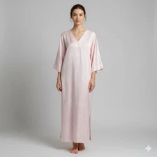 Natori Pink Long Sleeve Kaftan Nightgown Dress - Medium