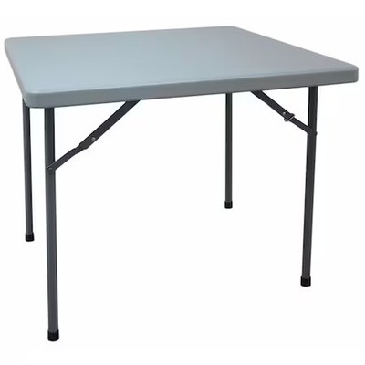 Square Folding Table, 36'' W, 36'' L, 29'' H, Blow Molded Polyethylene Top, Gray,