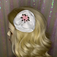 Ooak Taissa Lada White Double Sided Satin Flower Hair Clip Colorful Beadwork