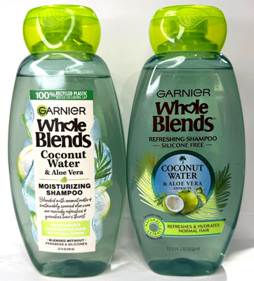 Garnier Whole Blends Refreshing Shampoo Coconut Water&Aloe Vera Extracts -2 PACK