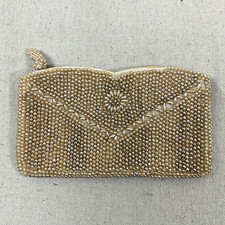 Vintage La Regale tan Beaded Clutch 7"x4" zipper close