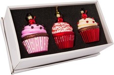 Kurt Adler 3.65-Inch Noble Gems Glass Cupcake 3-Piece Ornament Set
