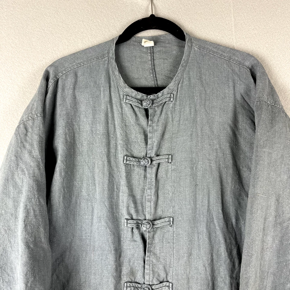 Chaqueta de lino Dosa Christina Kim para mujer mediana 2 azul mandarín frente rana mínima Foto 2 de 4