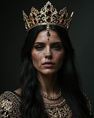 Dark Queen Gold Crown Medieval Royal Portrait Fantasy Art Print