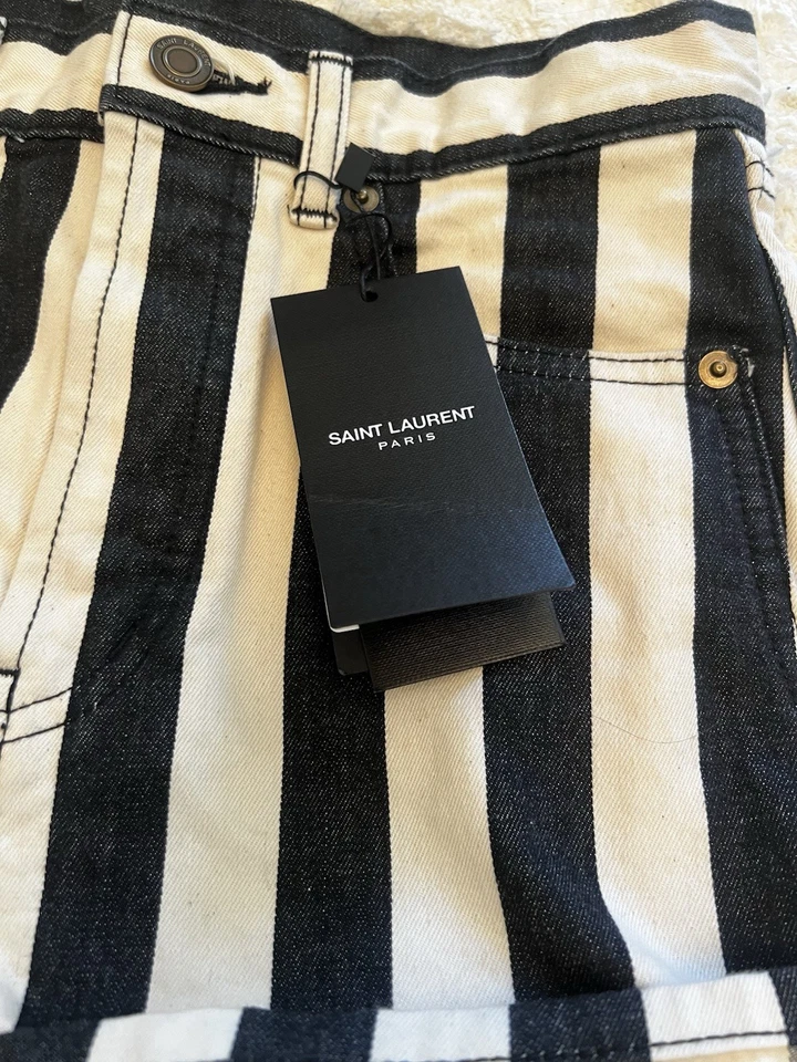 NWT Saint Laurent YSL Black And White/ivory Striped High Waisted Shorts Size 26 - Image 2 of 4