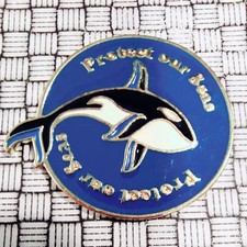 Protect Our Seas Whale Round Pin Badge 35mm Diameter