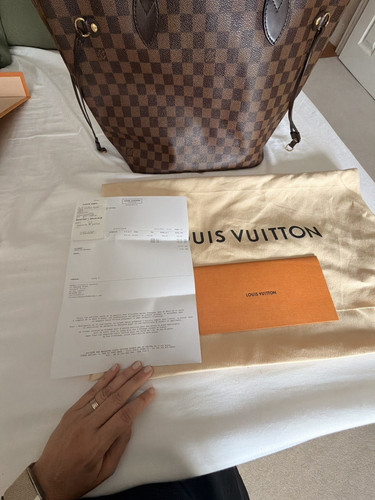 Louis Vuitton Neverfull MM Damier Ebene Brown Tote Bag w/ Pouch Box Dust Bag