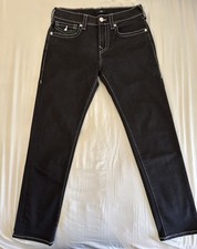 True Religion Jeans Men's 32x30 Black Geno Relaxed Slim Dark Wash Stretch Denim