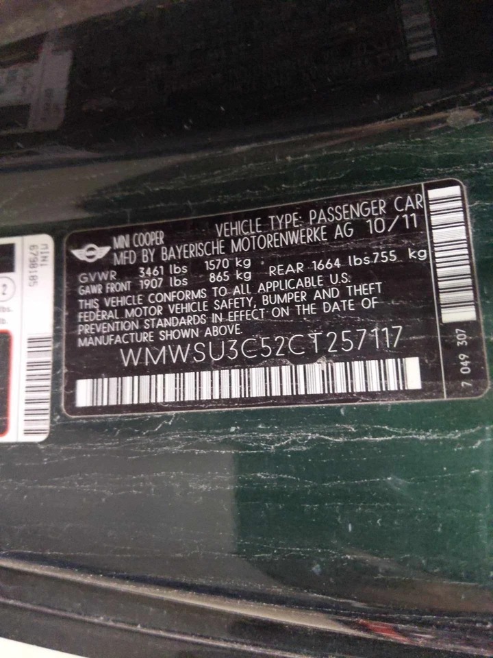 Mini Cooper 2012 hatchback OEM pasajeros derechos parabrisas parasol gris 07-13 Foto 2 de 2