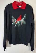 Vintage Fruit Of The Loom Embroidered Cardinal Christmas Collared Sweatshirt M