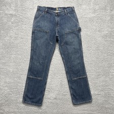 Carhartt Double Knee Jeans Mens 34x32 Faded Denim Relaxed Fit Carpenter Workwear