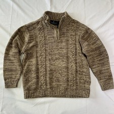 Kenneth Cole Reaction Boys Brown Sweater Size 7 Zip Mock Neck Cable Knit