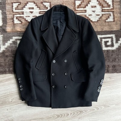 Emporio Armani Green Line Men's Black Wool Double Breasted Peacoat