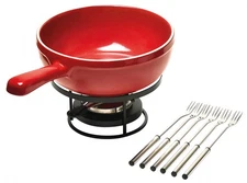 Emile Henry Flame Fondue Set, 2.6 Quart, Burgundy