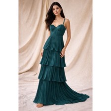 Lulus Emerald Green Bustier Tiered Maxi Gown Dress Formal Gala Prom Size L
