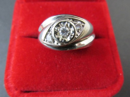 14k Solid White Gold Diamond Men's Ring Retro Design - Picture 4 of 12