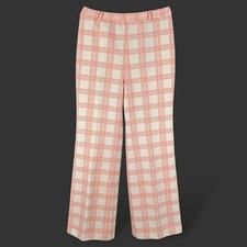 Vintage 70s Cos Cob Pink Plaid Pants Wide Leg Textured Knit Pull-On USA Made