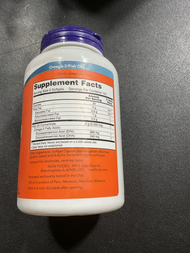 NOW Foods Omega 3 Fish Oil, 1000 mg, 200 Softgels 733739016522 eBay