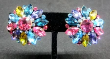 Gorgeous Sparkling Rhinestone Joan Rivers  Clip on Earrings Multi Color