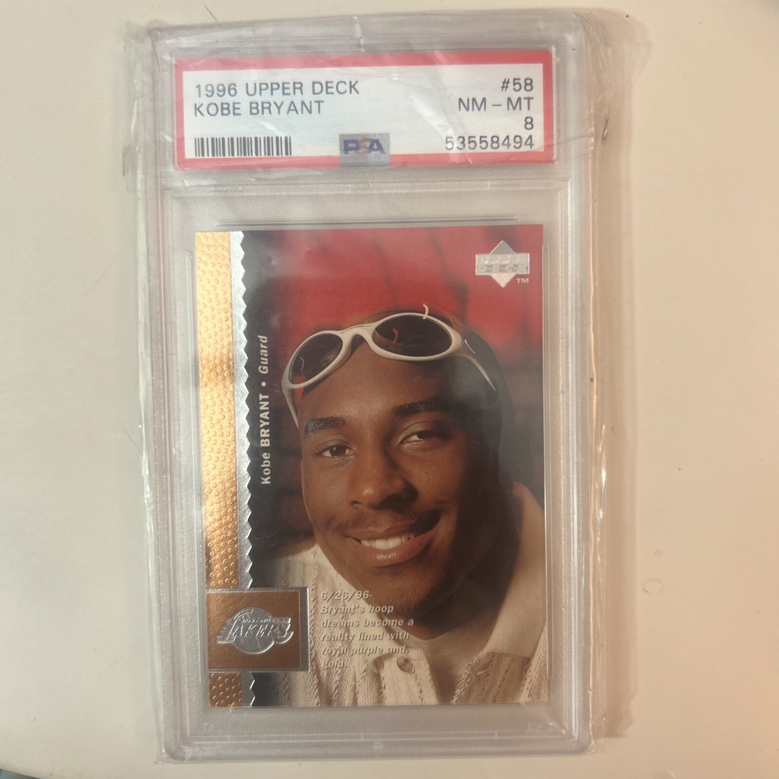 1996 Upper Deck #58 Kobe Bryant Rookie Card HOF PSA 8 Los Angeles Lakers