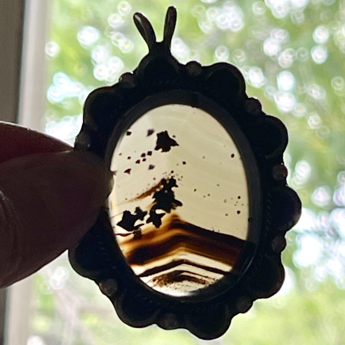 VTG Navajo Picture Agate Pendant 2.5in BIG 25g 1960s Dark Patina Native American View 3